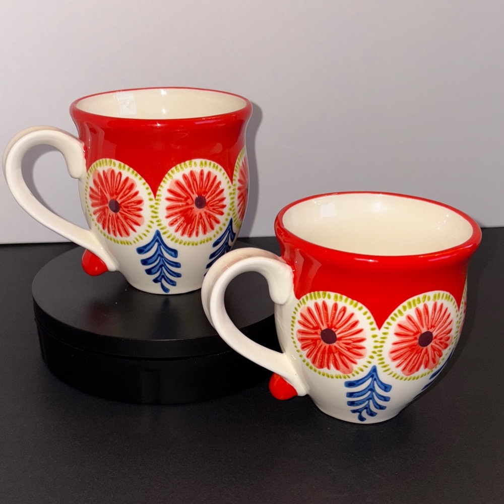 Anthropologie Baila Red and Blue Floral Mugs Tea Cups